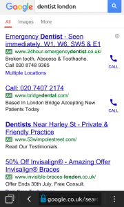 how adwords for dentists show on a mobile phone