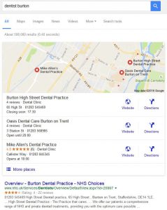 local Google results for a dentist